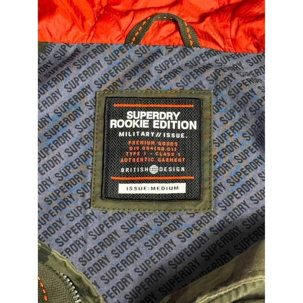 Superdry Rookie Edition Mens Camo Military Field Jacket Green Orange Hooded M